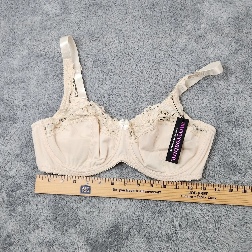Curvy Couture Bra Womens 38D Nude Tulip Lace‎ Push Up Underwire Bombshell Nude